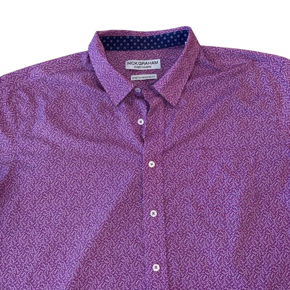 Nick Graham Everywhere Purple Micro Pattern Short Sleeve Stretch Sport Shirt S - Picture 5 of 9
